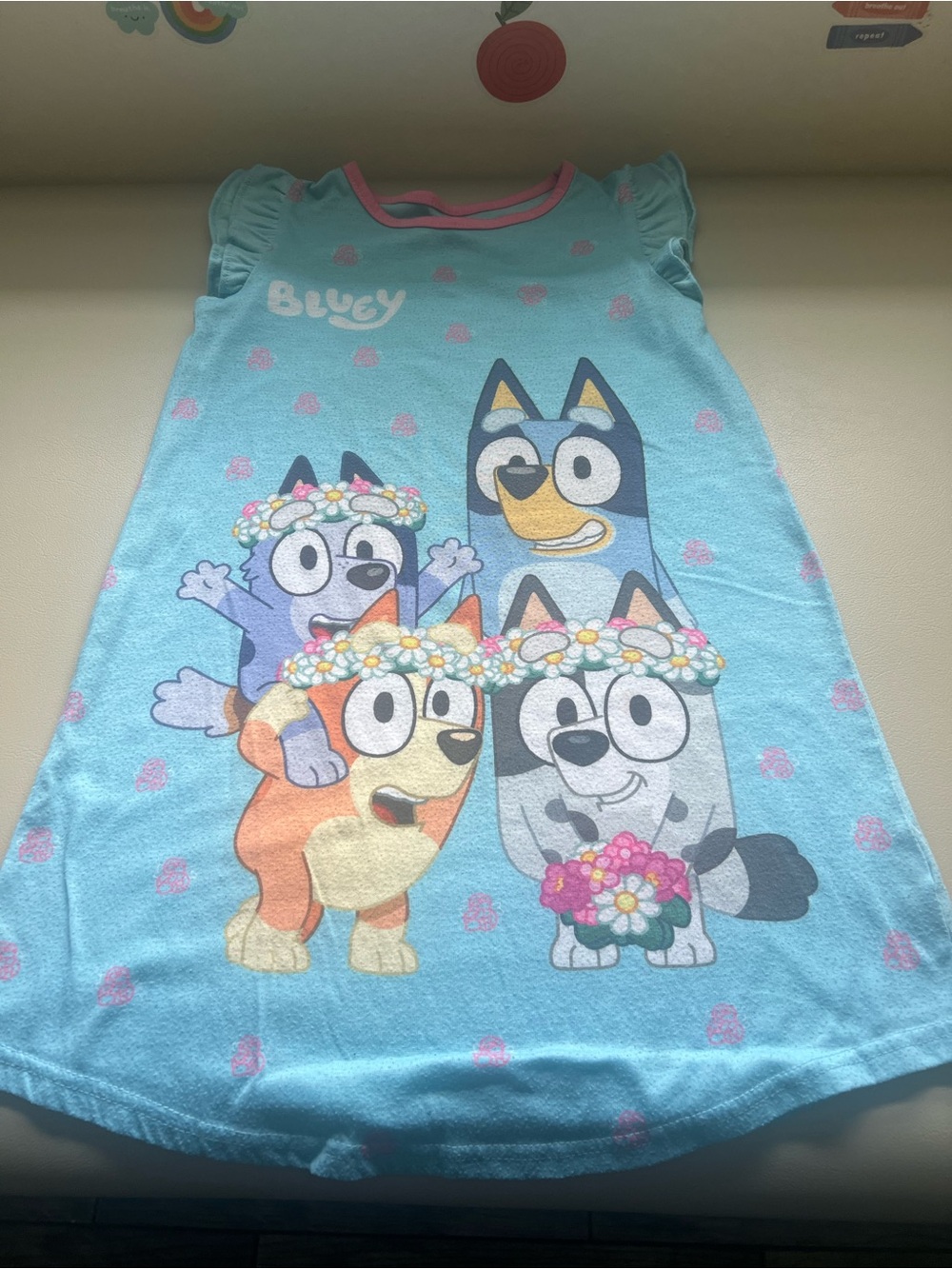 Bluey Aqua Blue Girls' Nightgown with Floral Character Print